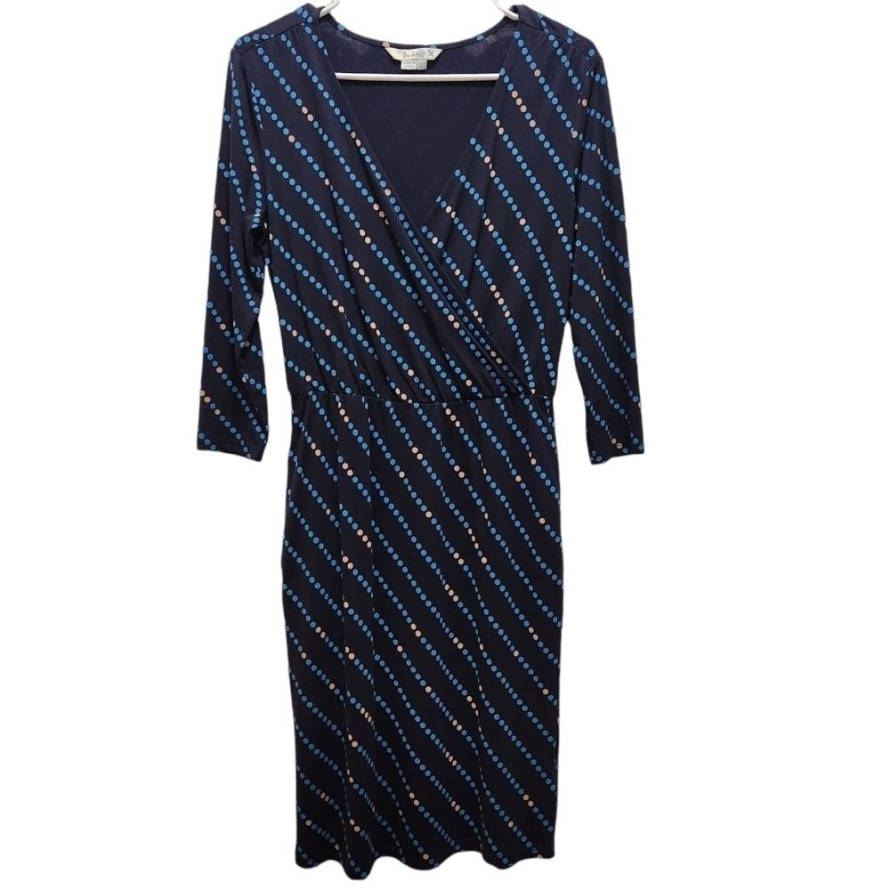 EUC Boden Cressida Faux Fixed Wrap Dress Blue Dots Size US 2R